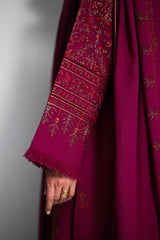 WINTER-3PC KARANDI EMBROIDERED SHIRT WITH KARANDI EMBROIDERED SHAWL AND TROUSER -5295
