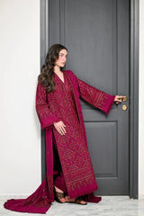 WINTER-3PC KARANDI EMBROIDERED SHIRT WITH KARANDI EMBROIDERED SHAWL AND TROUSER -5295