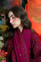 WINTER-3PC KARANDI EMBROIDERED SHIRT WITH KARANDI EMBROIDERED SHAWL AND TROUSER -5295