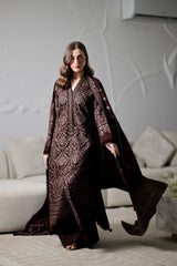 WINTER-3PC KARANDI EMBROIDERED SHIRT WITH KARANDI EMBROIDERED SHAWL AND TROUSER-5294