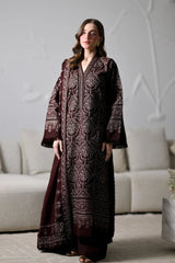 WINTER-3PC KARANDI EMBROIDERED SHIRT WITH KARANDI EMBROIDERED SHAWL AND TROUSER-5294