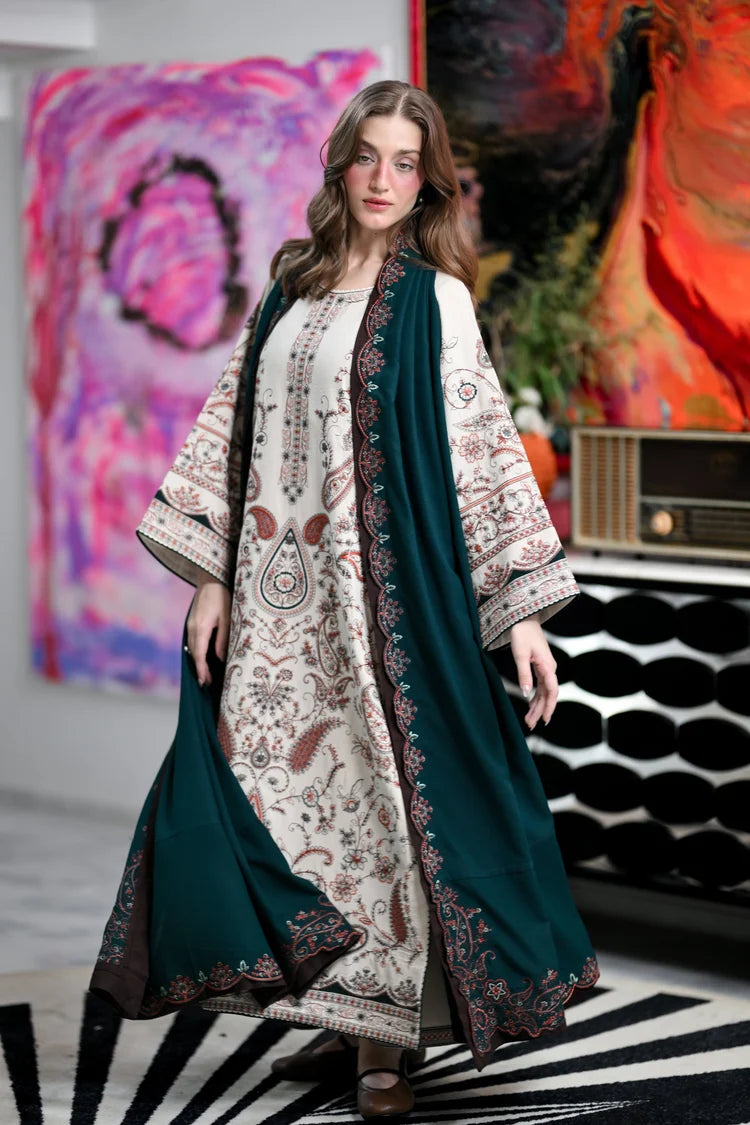WINTER-3PC KARANDI EMBROIDERED SHIRT WITH KARANDI EMBROIDERED SHAWL AND TROUSER-5302