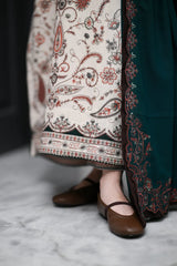 WINTER-3PC KARANDI EMBROIDERED SHIRT WITH KARANDI EMBROIDERED SHAWL AND TROUSER-5302