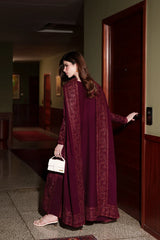 WINTER_3PC KARANDI EMBROIDERED SHIRT WITH KARANDI EMBROIDERED SHAWL AND TROUSER-5316
