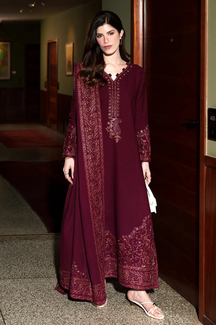 WINTER_3PC KARANDI EMBROIDERED SHIRT WITH KARANDI EMBROIDERED SHAWL AND TROUSER-5316