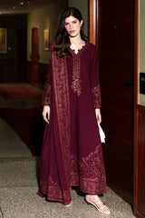WINTER_3PC KARANDI EMBROIDERED SHIRT WITH KARANDI EMBROIDERED SHAWL AND TROUSER-5316
