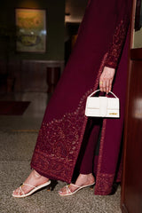 WINTER_3PC KARANDI EMBROIDERED SHIRT WITH KARANDI EMBROIDERED SHAWL AND TROUSER-5316