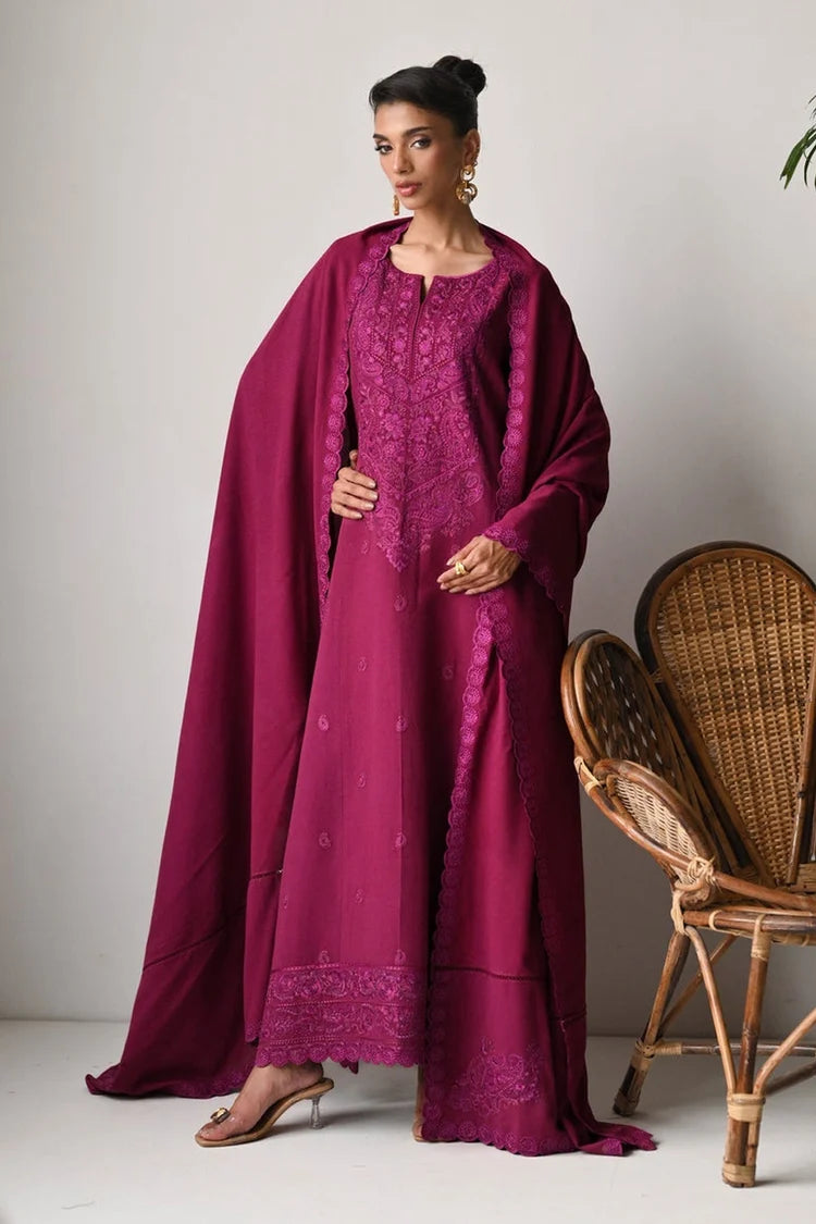 WINTER-3PC DHANAK EMBROIDERED SHIRT WITH DHANAK EMBROIDERED SHAWL AND TROUSER-5262
