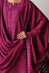 WINTER-3PC DHANAK EMBROIDERED SHIRT WITH DHANAK EMBROIDERED SHAWL AND TROUSER-5262
