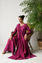 WINTER-3PC DHANAK EMBROIDERED SHIRT WITH DHANAK EMBROIDERED SHAWL AND TROUSER-5262