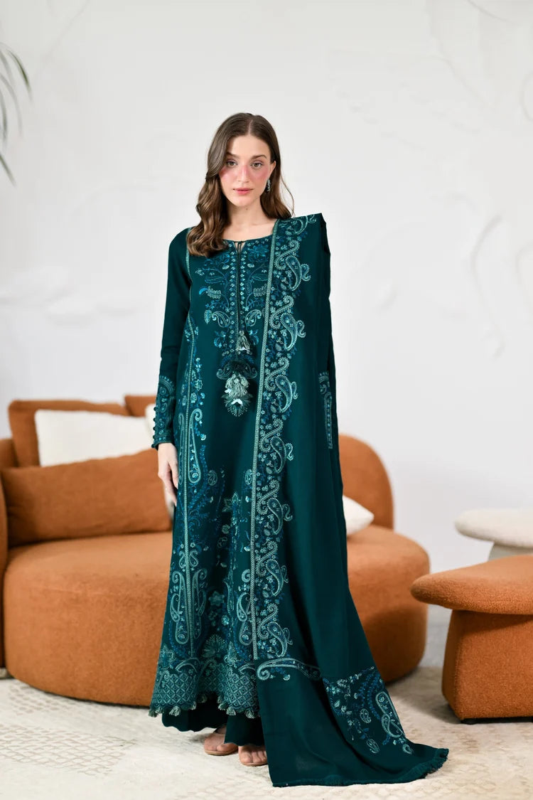 WINTER-3PC KARANDI EMBROIDERED SHIRT WITH KARANDI EMBROIDERED SHAWL AND TROUSER -5304