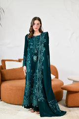 WINTER-3PC KARANDI EMBROIDERED SHIRT WITH KARANDI EMBROIDERED SHAWL AND TROUSER -5304