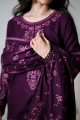 WINTER-3PC KARANDI EMBROIDERED SHIRT WITH KARANDI EMBROIDERED SHAWL AND TROUSER-5310