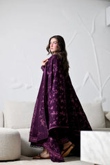 WINTER-3PC KARANDI EMBROIDERED SHIRT WITH KARANDI EMBROIDERED SHAWL AND TROUSER-5310