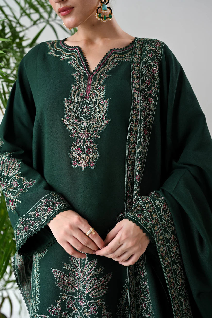 WINTER-3PC DHANAK EMBROIDERED SHIRT WITH DHANAK EMBROIDERED SHAWL & TROUSER-4190