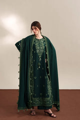 WINTER-3PC KARANDI EMBROIDERED SHIRT WITH KARANDI EMBROIDERED SHAWL AND TROUSER-5315