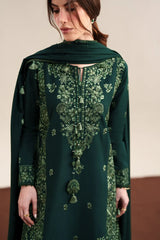 WINTER-3PC KARANDI EMBROIDERED SHIRT WITH KARANDI EMBROIDERED SHAWL AND TROUSER-5315