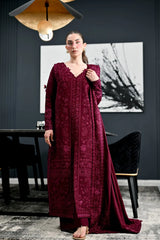 WINTER-3PC KARANDI EMBROIDERED SHIRT WITH KARANDI EMBROIDERED SHAWL AND TROUSER-5311