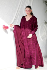 WINTER-3PC KARANDI EMBROIDERED SHIRT WITH KARANDI EMBROIDERED SHAWL AND TROUSER-5311