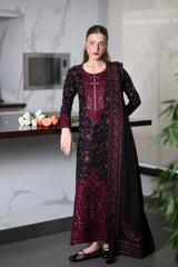 WINTER-3PC KARANDI EMBROIDERED SHIRT WITH KARANDI EMBROIDERED SHAWL AND TROUSER-5297