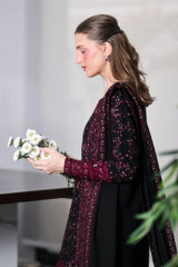 WINTER-3PC KARANDI EMBROIDERED SHIRT WITH KARANDI EMBROIDERED SHAWL AND TROUSER-5297