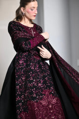 WINTER-3PC KARANDI EMBROIDERED SHIRT WITH KARANDI EMBROIDERED SHAWL AND TROUSER-5297