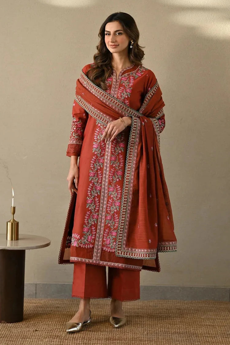 WINTER-3PC DHANAK EMBROIDERED SHIRT WITH DHANAK EMBROIDERED SHAWL AND TROUSER-4378