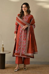 WINTER-3PC DHANAK EMBROIDERED SHIRT WITH DHANAK EMBROIDERED SHAWL AND TROUSER-4378