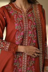 WINTER-3PC DHANAK EMBROIDERED SHIRT WITH DHANAK EMBROIDERED SHAWL AND TROUSER-4378