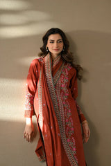 WINTER-3PC DHANAK EMBROIDERED SHIRT WITH DHANAK EMBROIDERED SHAWL AND TROUSER-4378