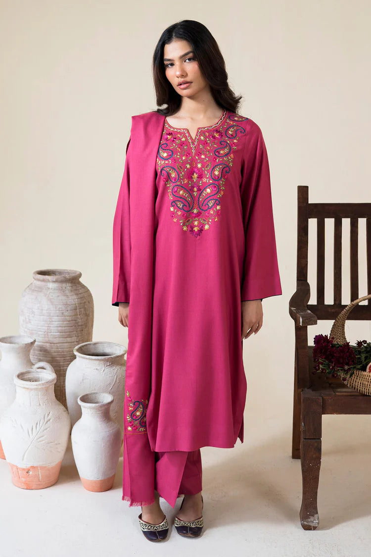 WINTER-3PC DHANAK EMBROIDERED SHIRT WITH DHANAK EMBROIDERED SHAWL AND TROUSER-4420