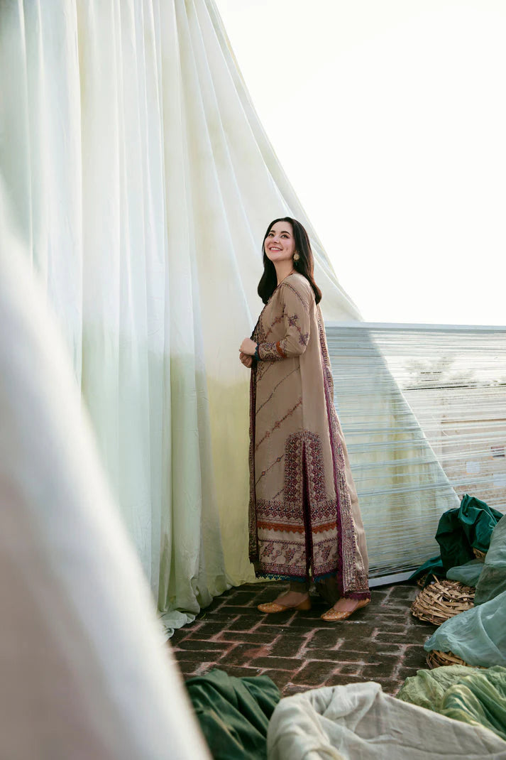 WINTER-3PC DHANAK EMBROIDERED SHIRT WITH DHANAK EMBROIDERED SHAWL & TROUSER-4148