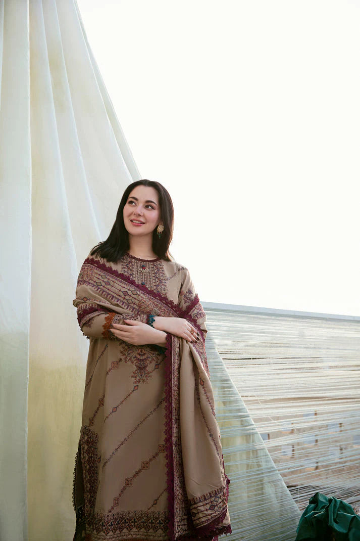 WINTER-3PC DHANAK EMBROIDERED SHIRT WITH DHANAK EMBROIDERED SHAWL & TROUSER-4148