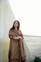 WINTER-3PC DHANAK EMBROIDERED SHIRT WITH DHANAK EMBROIDERED SHAWL & TROUSER-4148