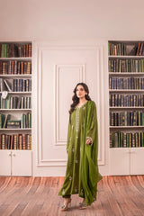 WINTER-3PC DHANAK EMBROIDERED SHIRT WITH CHIFFON DUPATTA AND TROUSER-4084