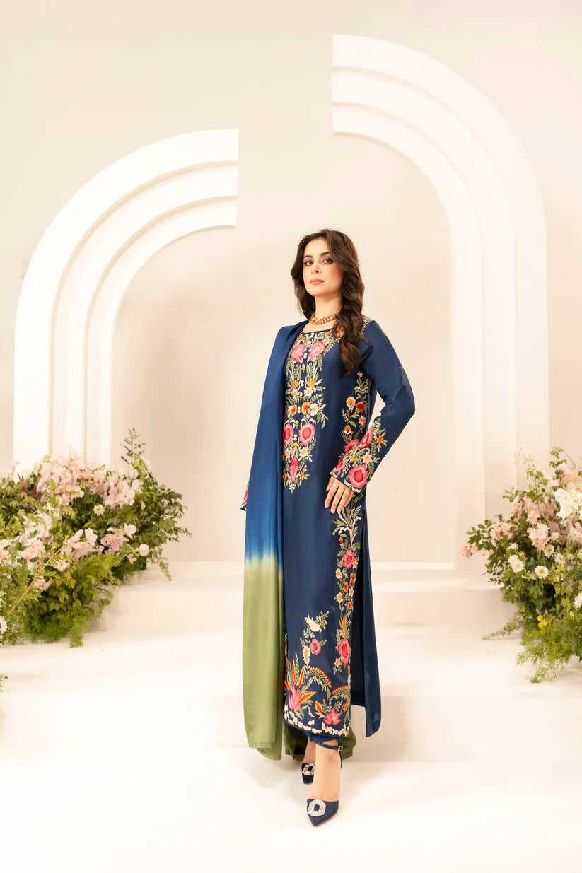 SUMMER-3PC LAWN EMBROIDERED SHIRT WITH CHIFFON TYE & DYE DUPATTA & TROUSER-3780