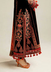 WINTER-3PC DHANAK EMBROIDERED SHIRT WITH COURTRAI PRINTED SHAWL AND TROUSER-4343 BLACK