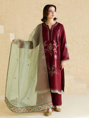 SUMMER- 3PC LAWN EMBROIDERED SHIRT WITH ORGANZA EMBROIDERED DUPATTA AND TROUSER -3827