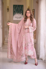 WINTER_3PC DHANAK EMBROIDERED SHIRT WITH DHANAK EMBROIDERED SHAWL & EMB TROUSER-5130
