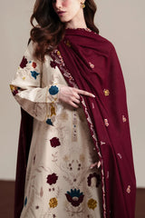 WINTER-3PC DHANAK EMBROIDERED SHIRT WITH DHANAK EMBROIDERED SHAWL AND TROUSER-5325