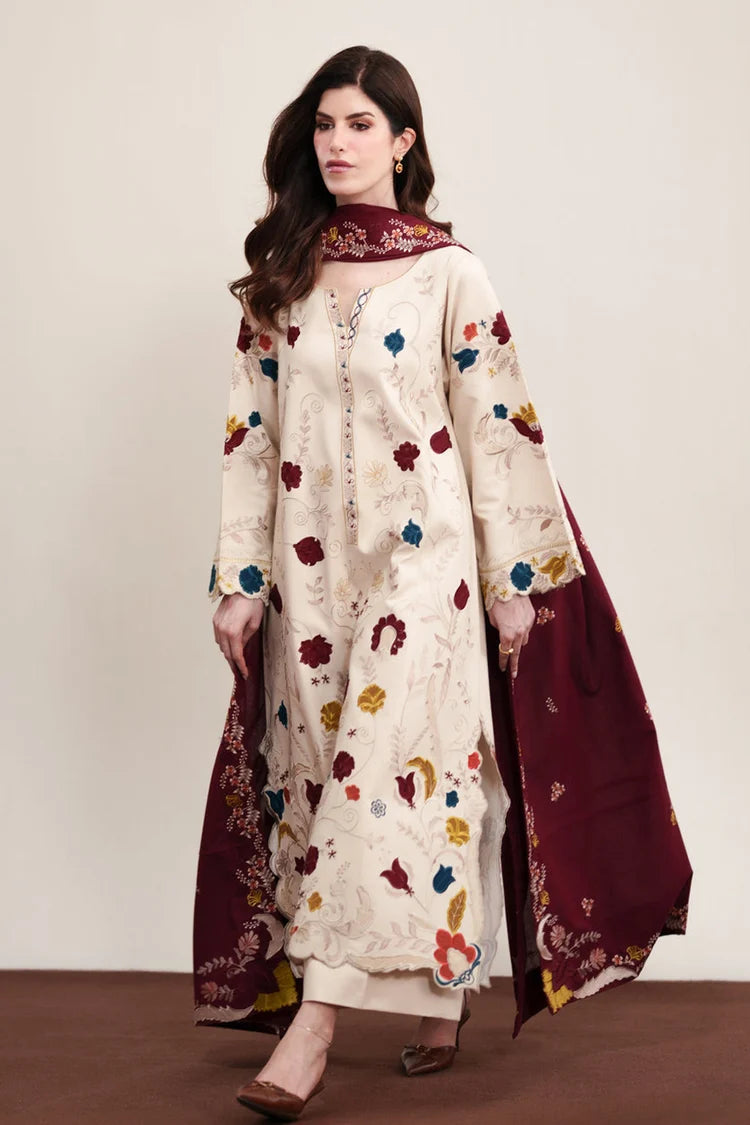 WINTER-3PC DHANAK EMBROIDERED SHIRT WITH DHANAK EMBROIDERED SHAWL AND TROUSER-5325