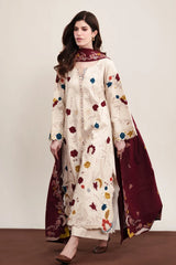 WINTER-3PC DHANAK EMBROIDERED SHIRT WITH DHANAK EMBROIDERED SHAWL AND TROUSER-5325