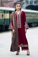 WINTER-3PC DHANAK EMBROIDERED SHIRT WITH COUTRAI PRINTED SHAWL AND TROUSER-4127
