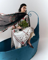 WINTER-3PC DHANAK EMBROIDERED SHIRT WITH WOOL PRINTED SHAWL AND EMB TROUSER-5244