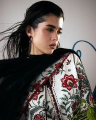 WINTER-3PC DHANAK EMBROIDERED SHIRT WITH WOOL PRINTED SHAWL AND EMB TROUSER-5244