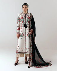 WINTER-3PC DHANAK EMBROIDERED SHIRT WITH WOOL PRINTED SHAWL AND EMB TROUSER-5244
