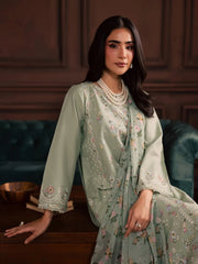 WINTER-3PC DHANAK EMBROIDERED SHIRT WITH COUTRAI PRINTED SHAWL AND TROUSER-5191