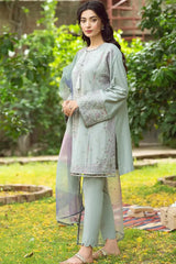 WINTER- 3PC DHANAK EMBROIDERED SHIRT WITH ORGANZA PRINTED DUPATTA & TROUSER-2542