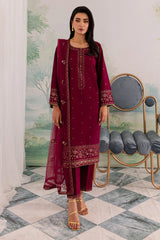 WINTER-3PC DHANAK EMBROIDERED SHIRT WITH CHIFFON EMBROIDERED DUPATTA AND TROUSER-4198