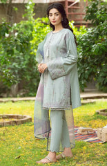 WINTER- 3PC DHANAK EMBROIDERED SHIRT WITH ORGANZA PRINTED DUPATTA & TROUSER-2542